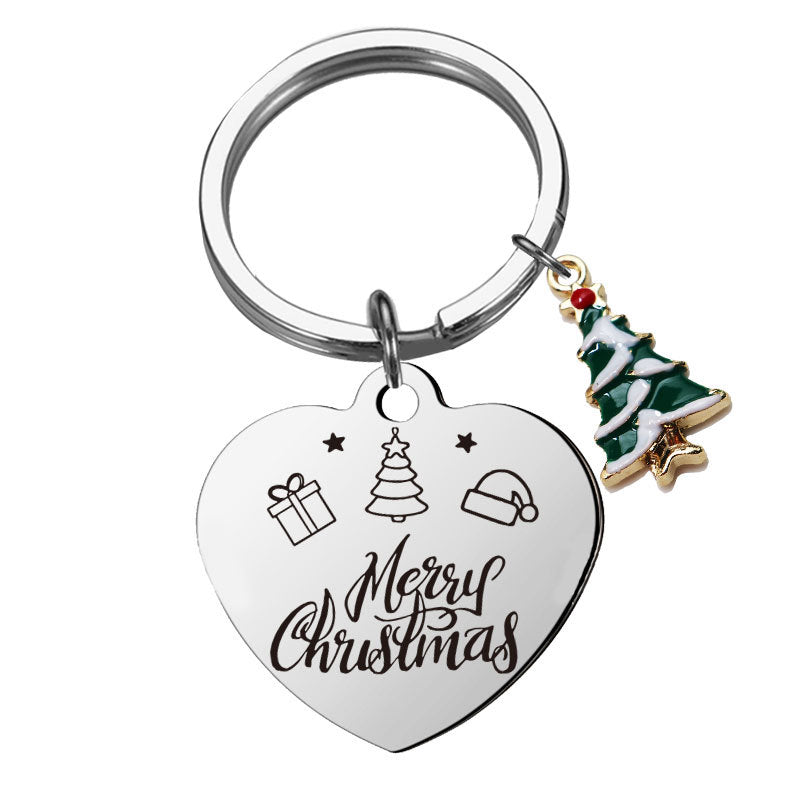 Wholesale Christmas Cartoon Christmas Tree Stainless Steel Keychain